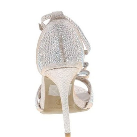 Size 6.5 Wedding Shoes - Color Champagne - 3 Inch Heel - Open Toe Shoes With Bow - Picture 3 of 7